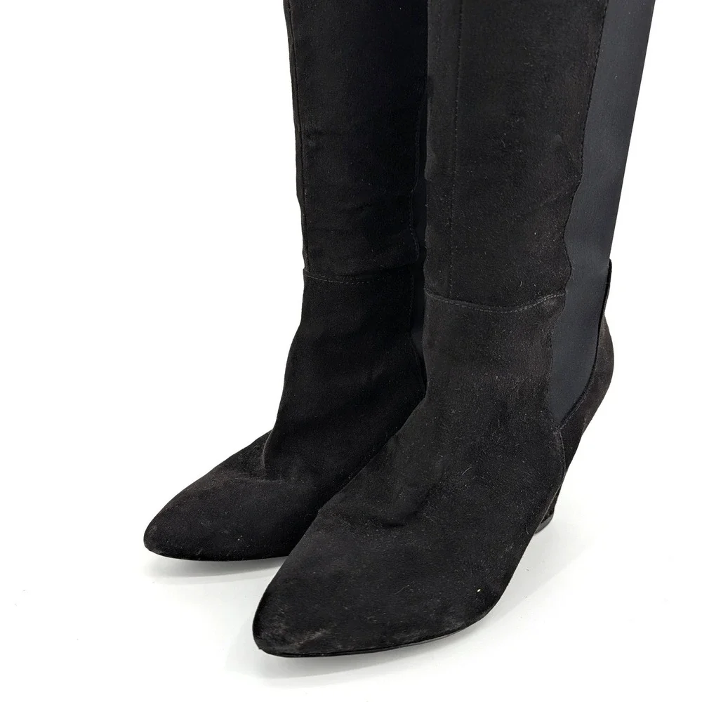Charles David Womens Black Suede Stretch Over The Knee Wedge Boots 7.5